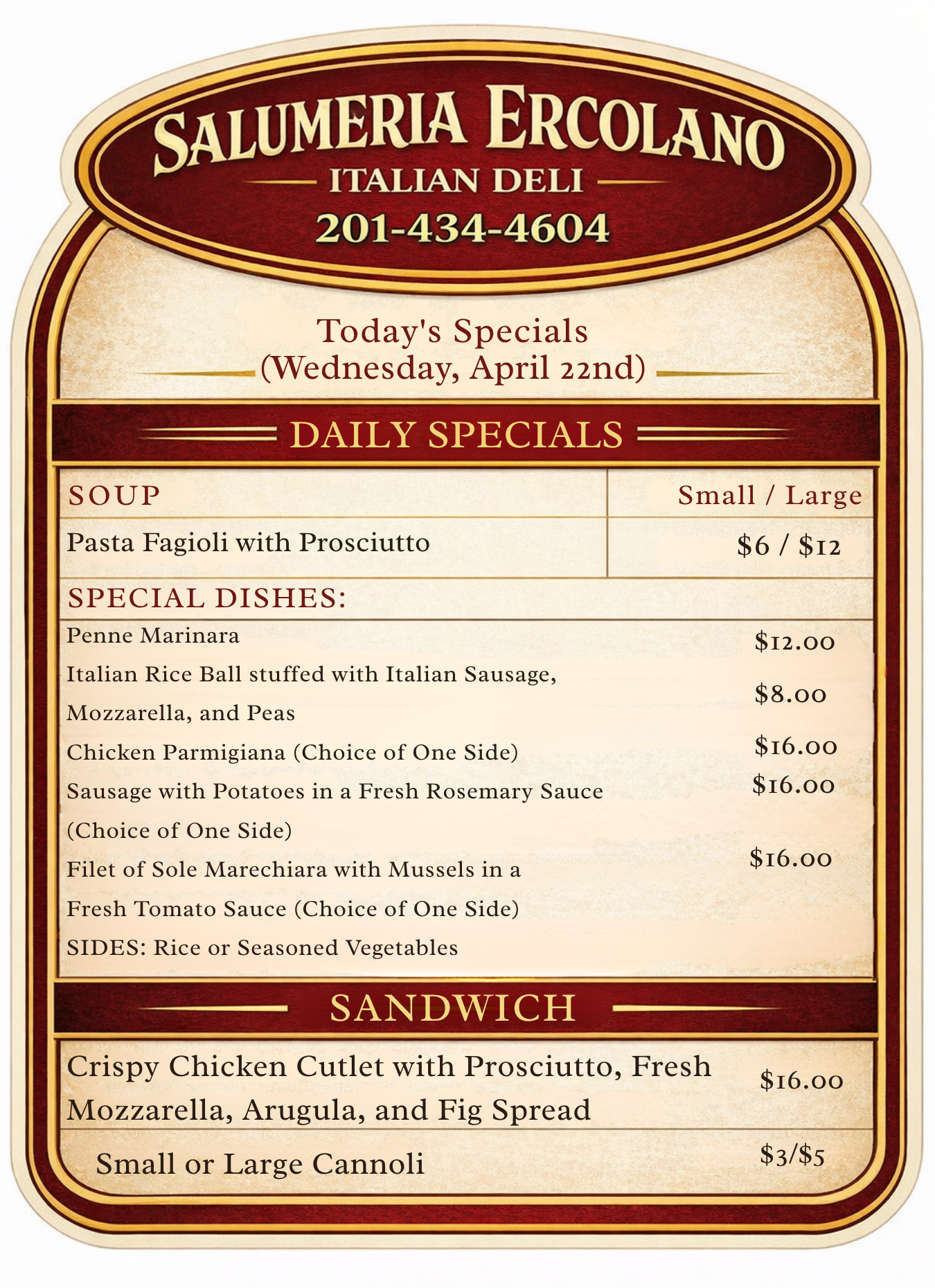 Today's specials image